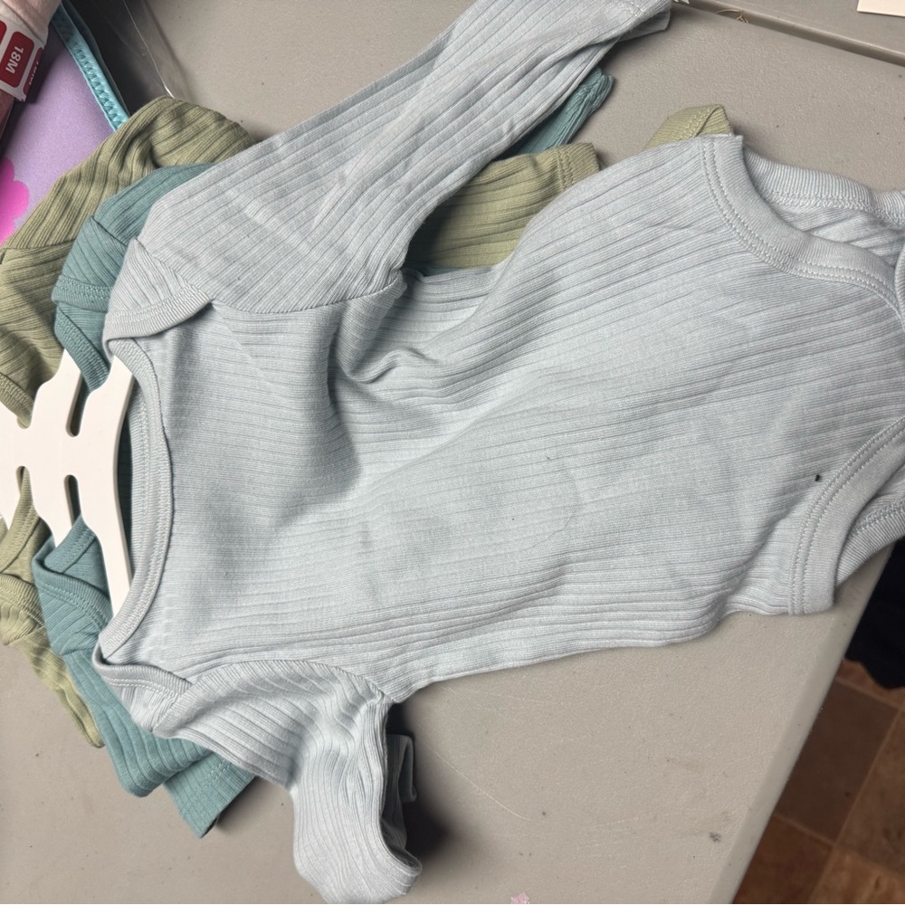 cloud island Soft Blue Cloud Logo Baby Bodysuits - 3 Pack